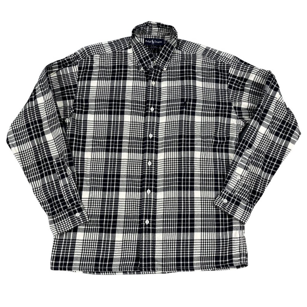 Ralph Lauren Blaire Mens 100% Cotton Black & White Button Down Shirt Sz Medium
